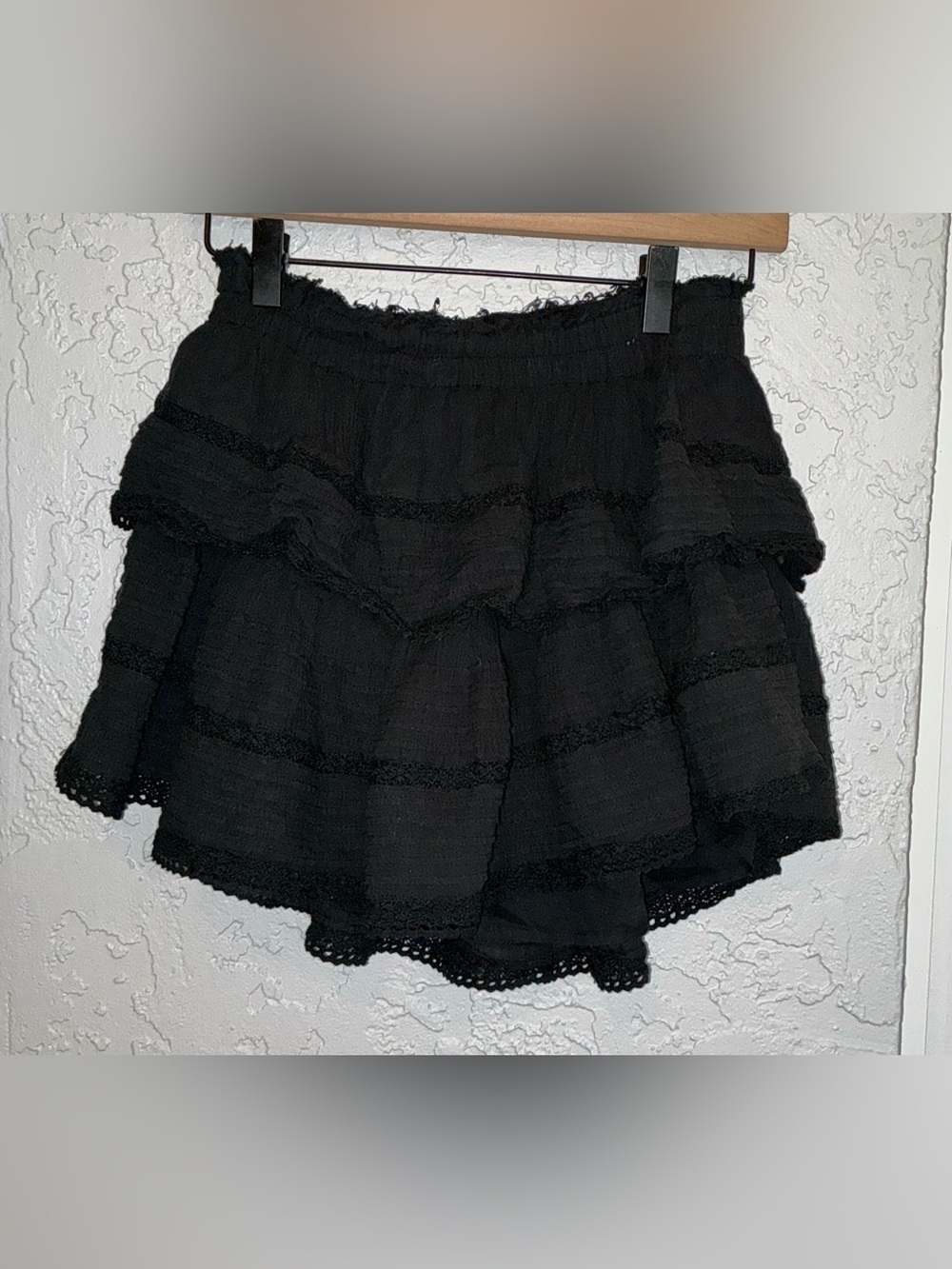 Aerie black Rock n Ruffle Mini Skirt with lace trim